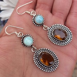 Larimar & Smokey Quartz Sterling Earrings